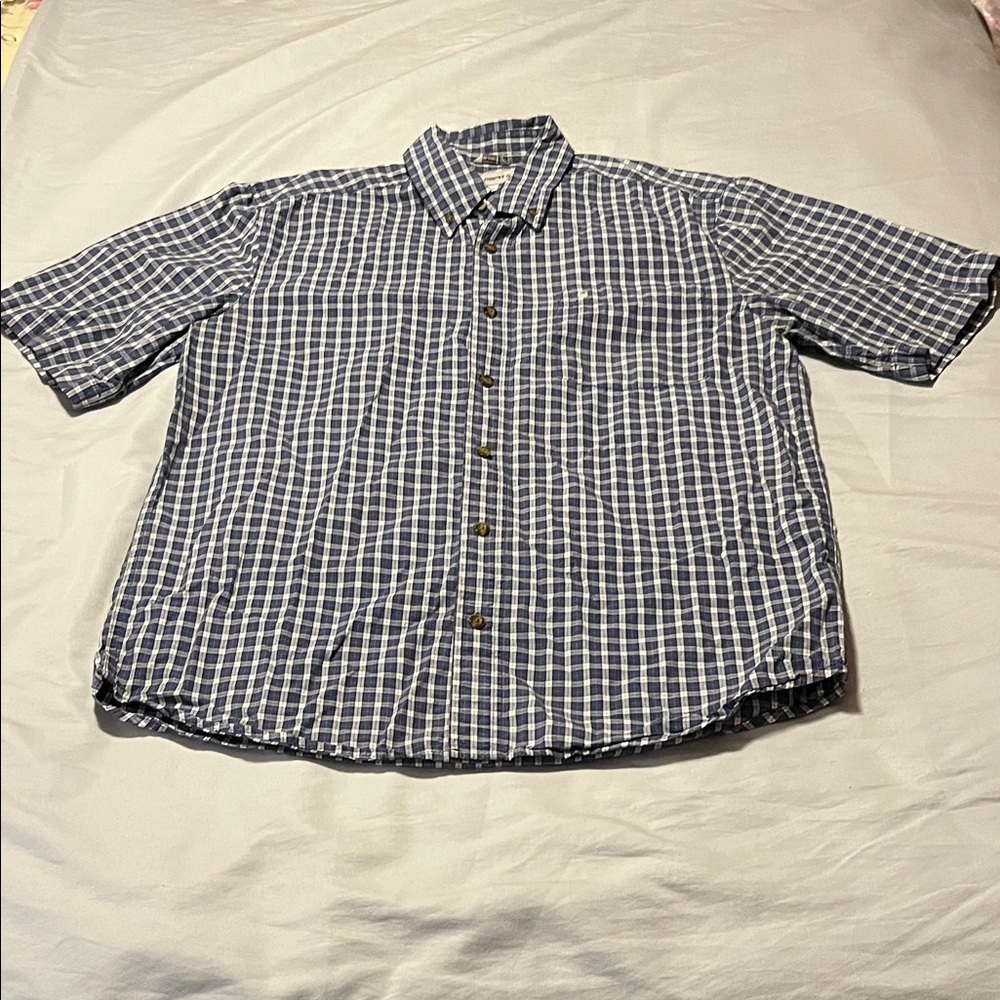Carhartt Navy and White Plaid Casual Shirt Relaxed Fit size Large short sleeve